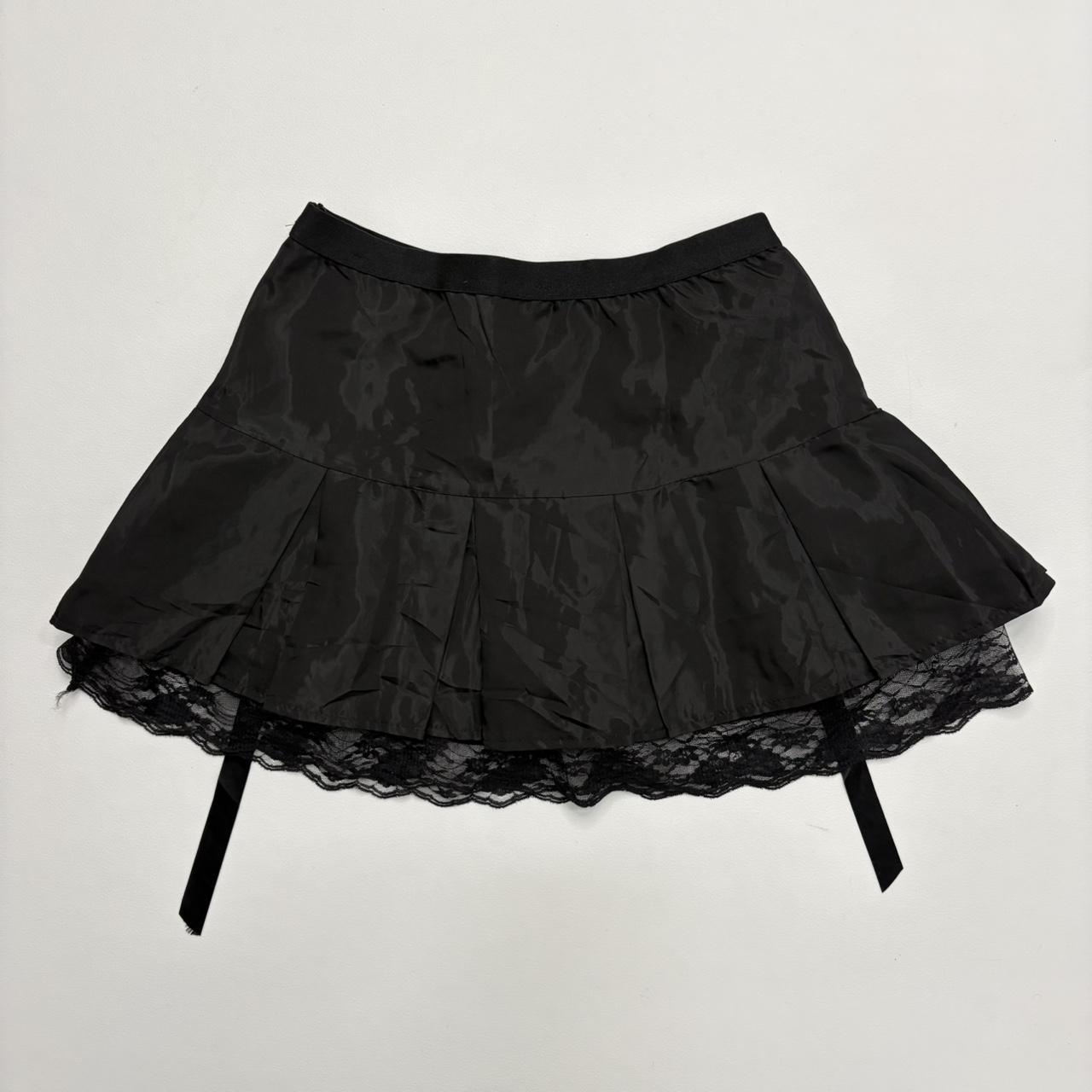 Black lace flared mini skirt