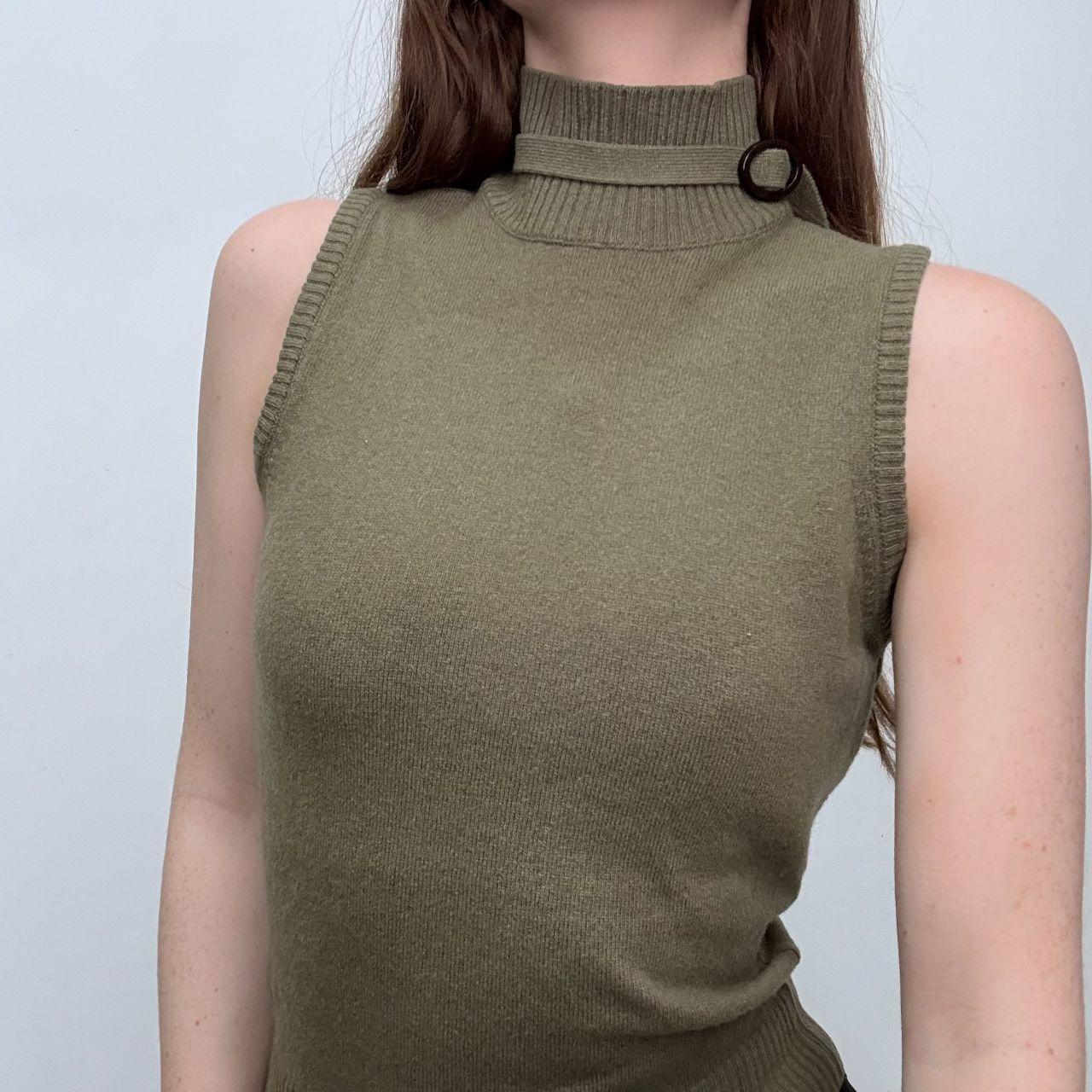 High neck khaki knit vest