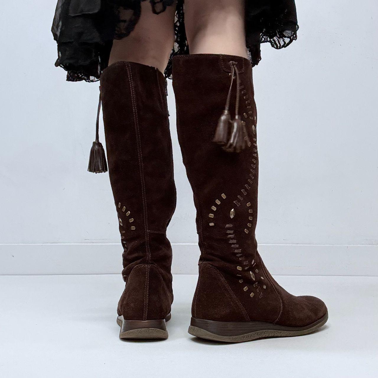 Brown suede stitch hippy boots