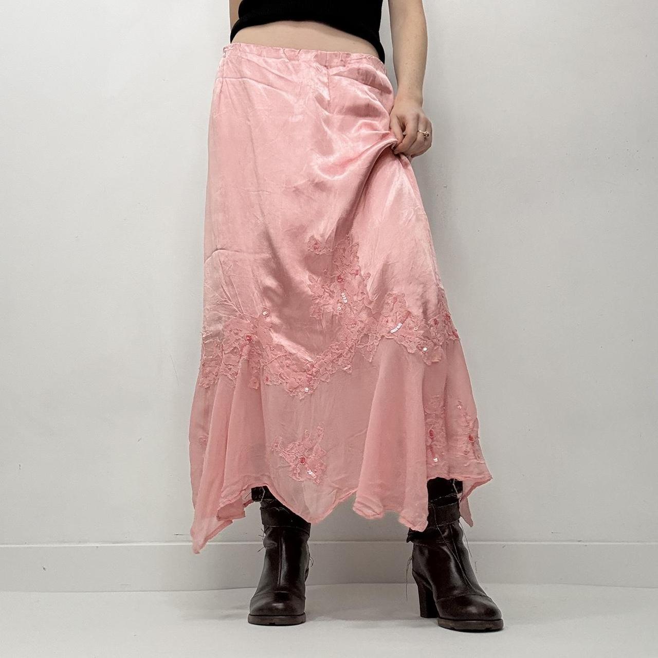 Pink silky satin maxi skirt