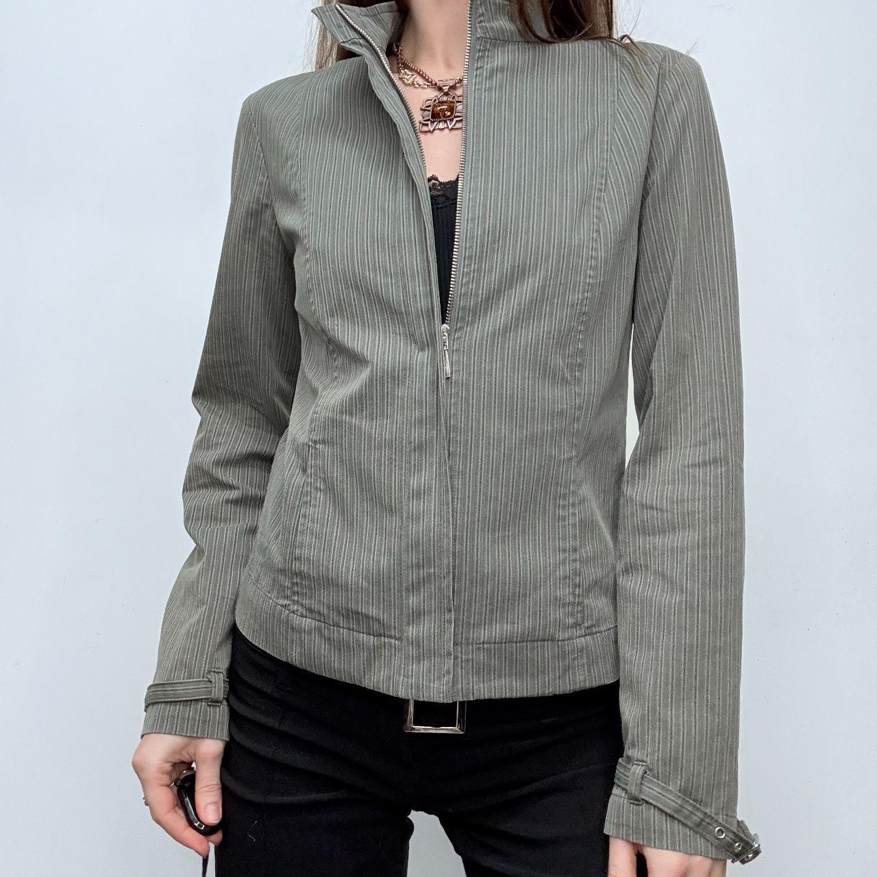 Fitted pinstripe belted jacket