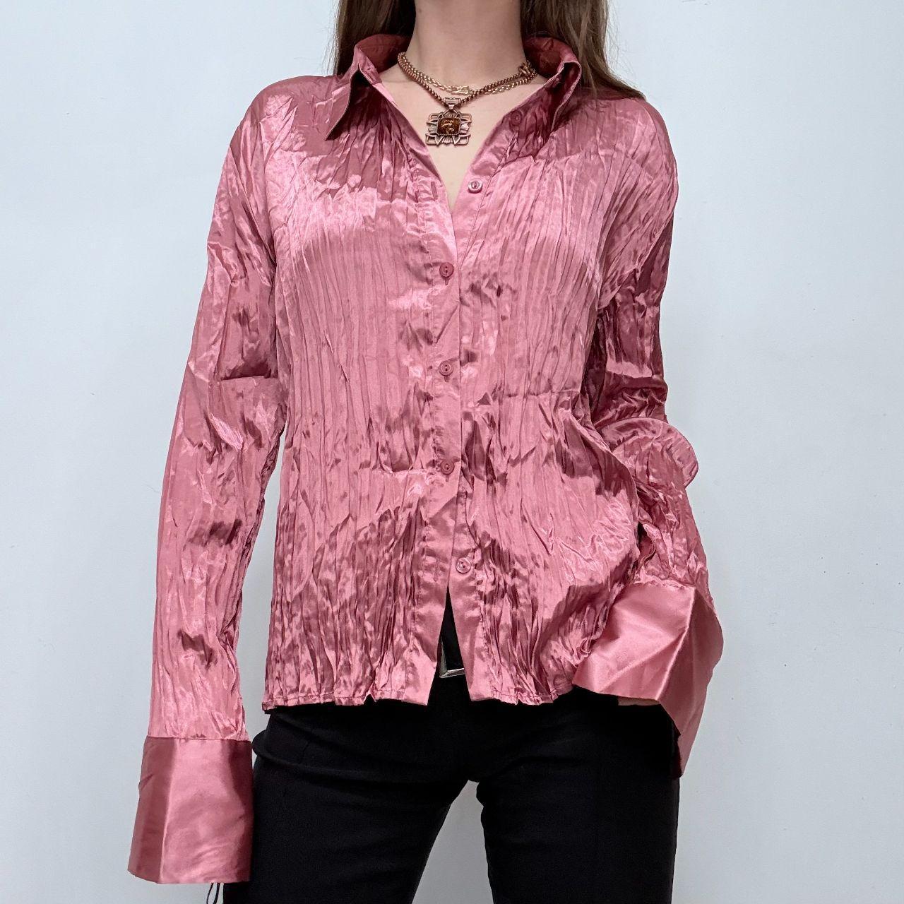 Pink crinkle flared shirt