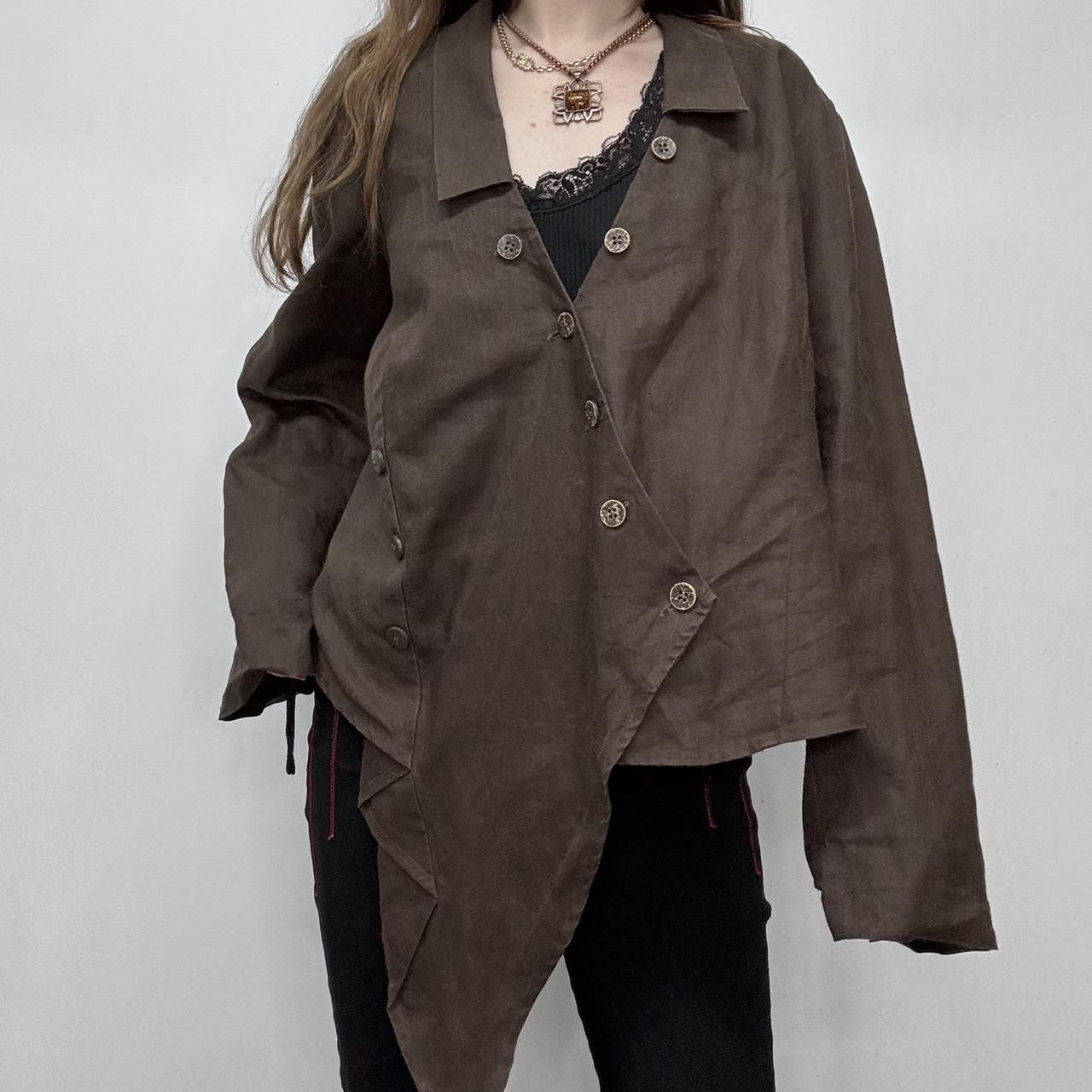 Brown asymmetric linen shirt