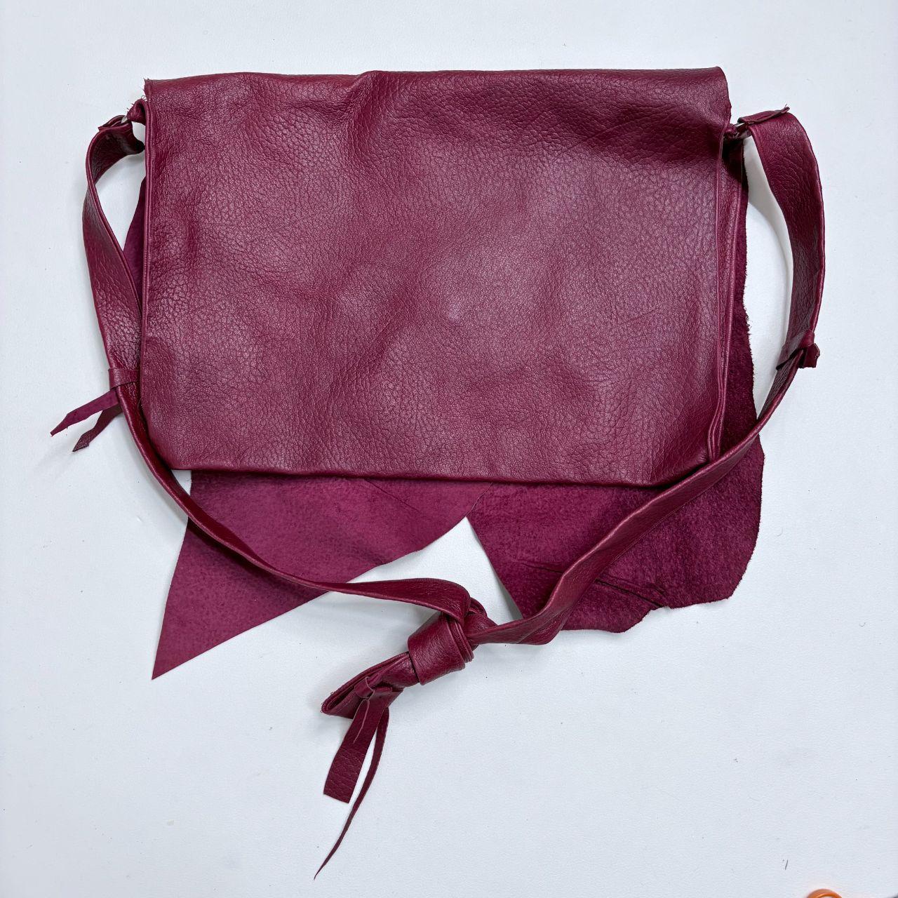 Red leather distressed boho bag
