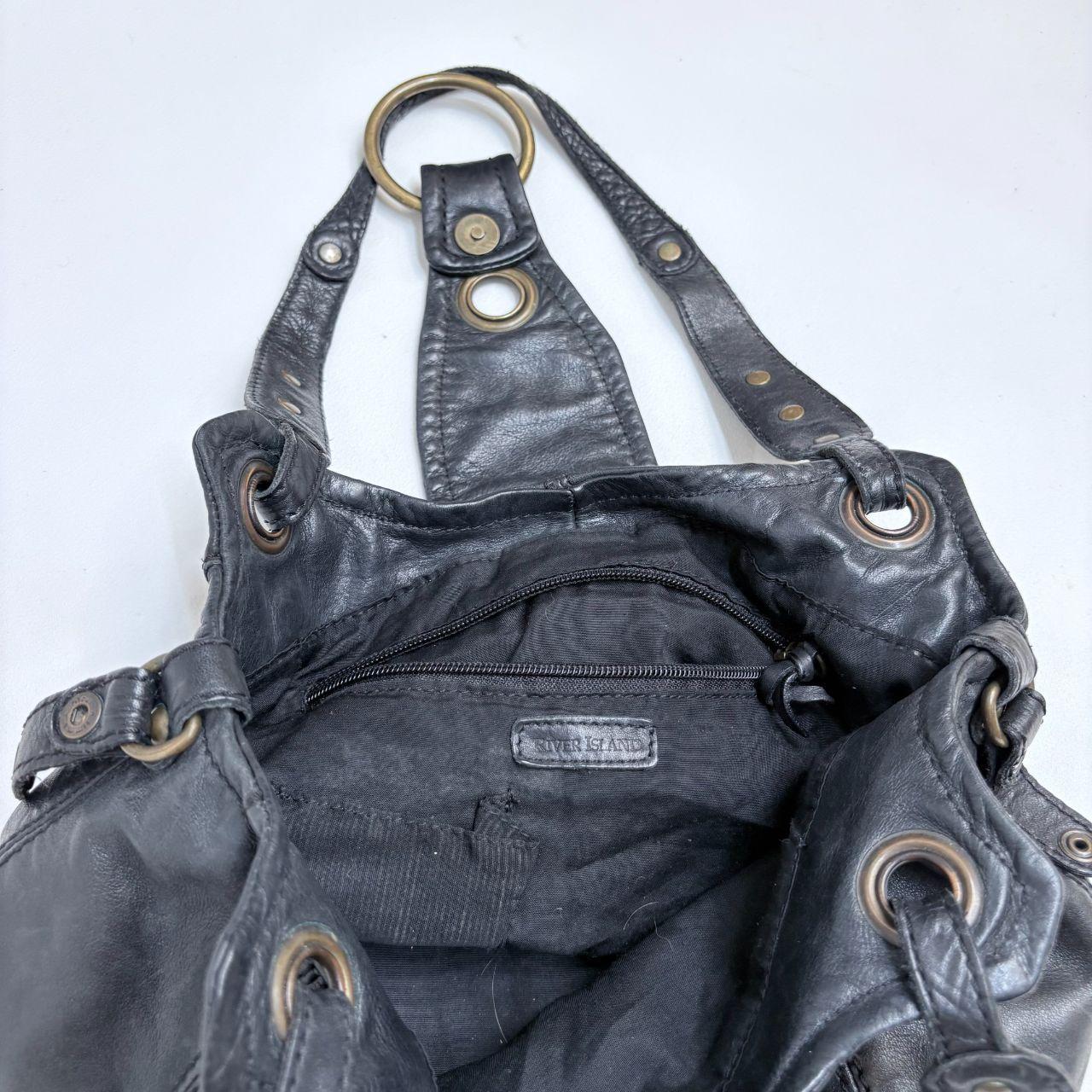 Black leather studded slouchy bag