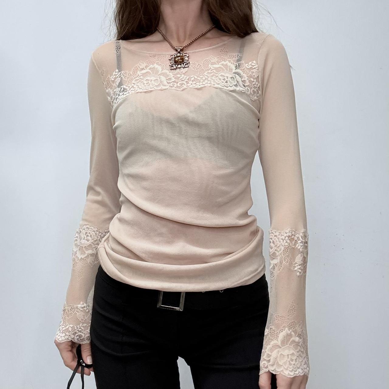 Sheer lace long sleeve lingerie top