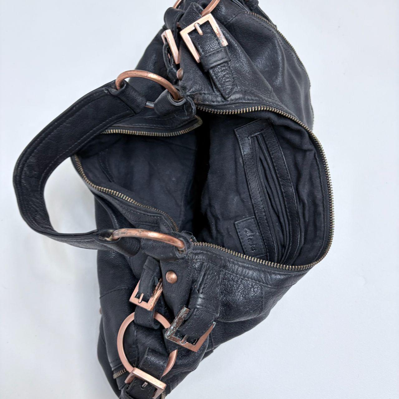 Black leather studded slouchy biker bag
