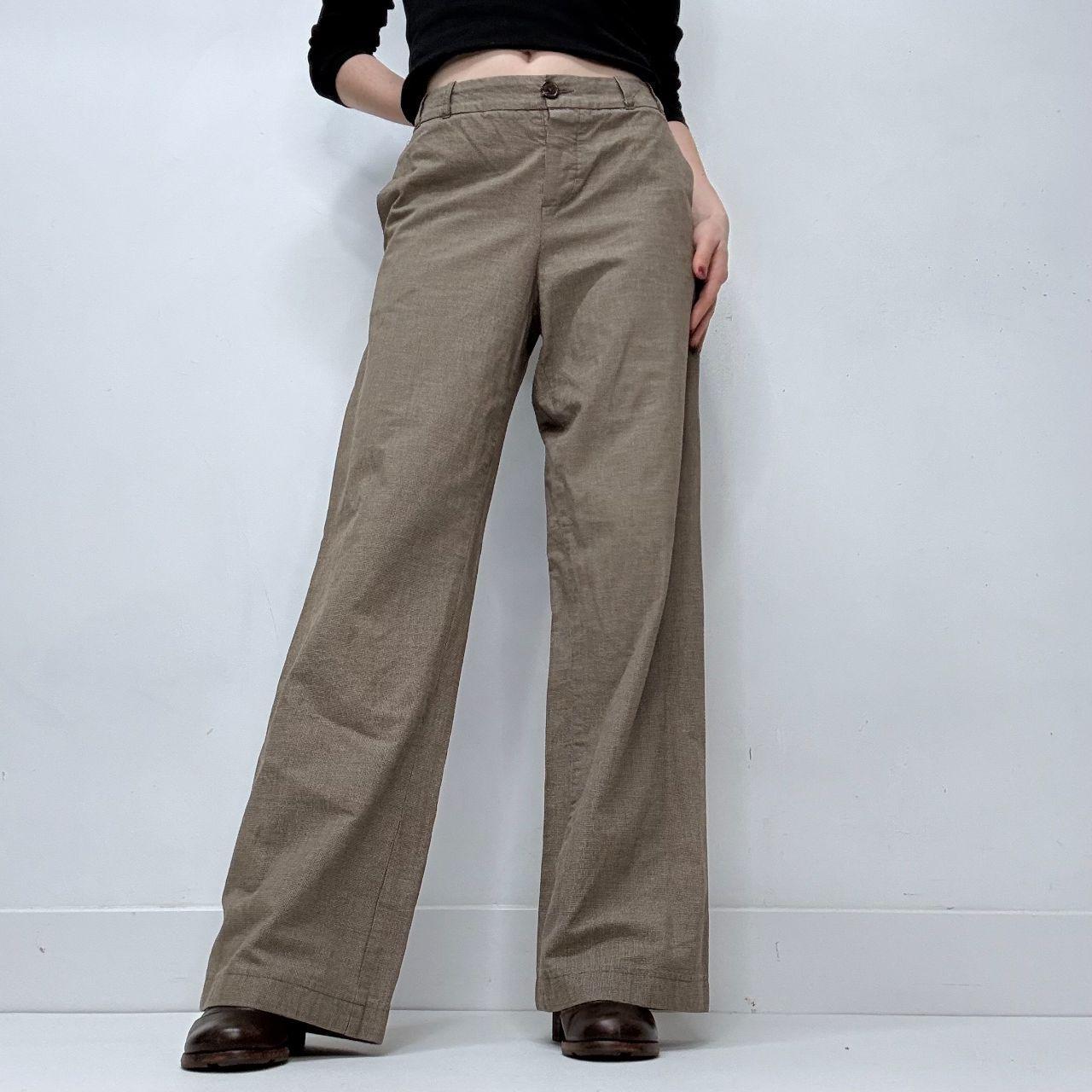 Wide leg flared cargo beige trousers
