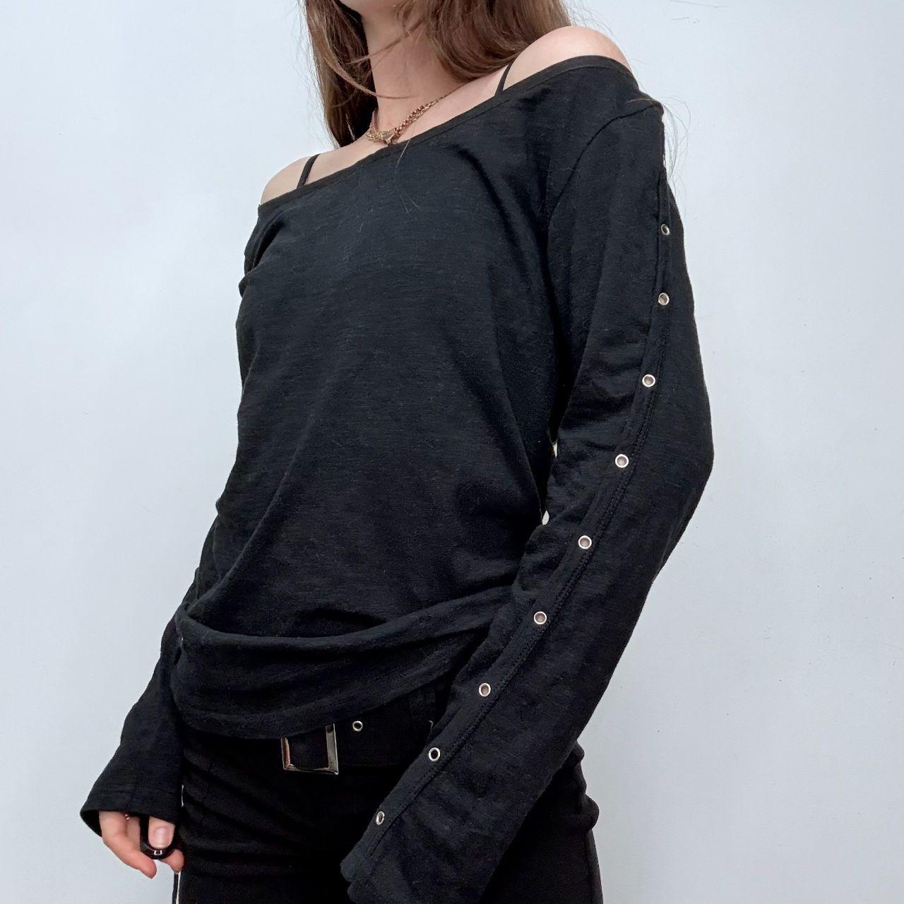 Black off the shoulder eyelet slouchy top