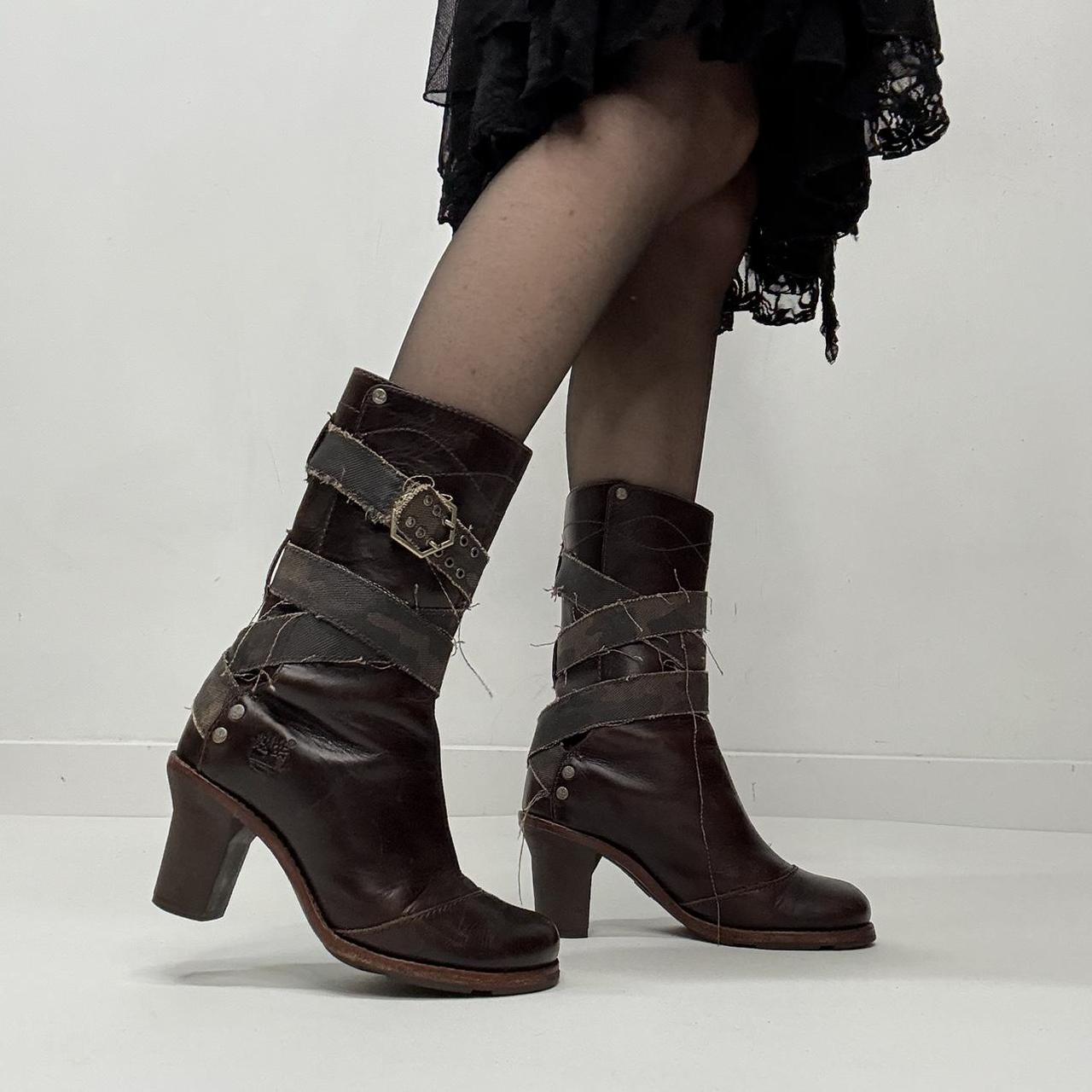 Brown leather distressed wrap grunge boots