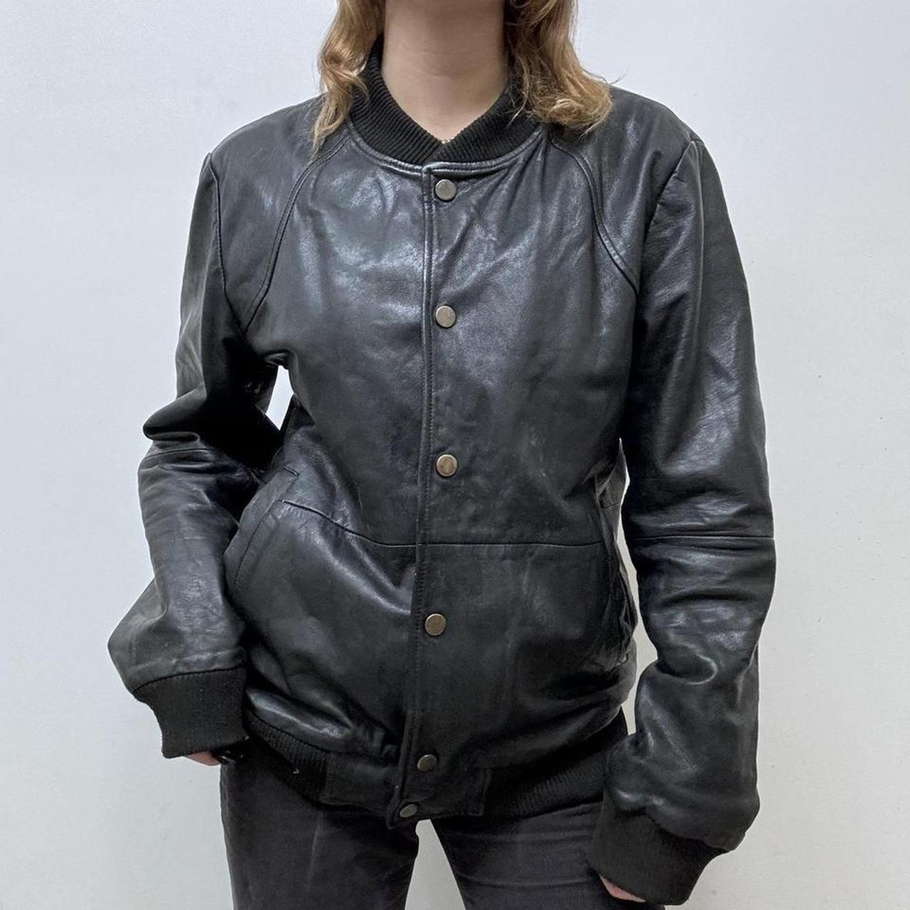 Slouchy oversized black leather jacket