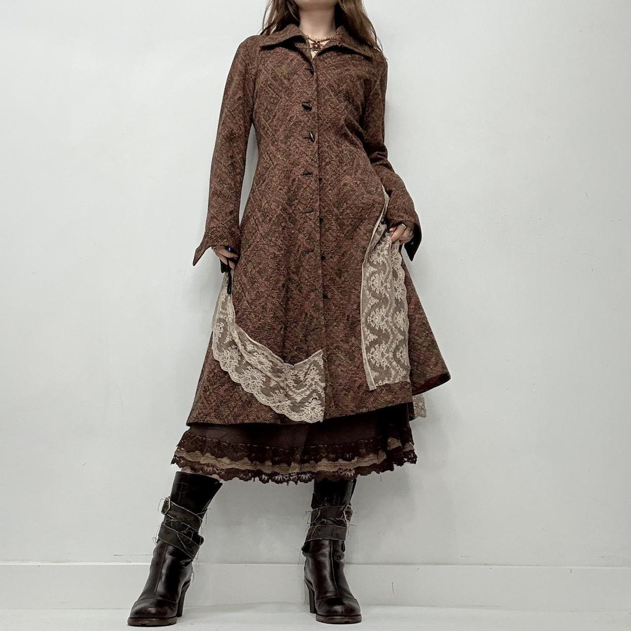 Brown lace flared tweed pea coat
