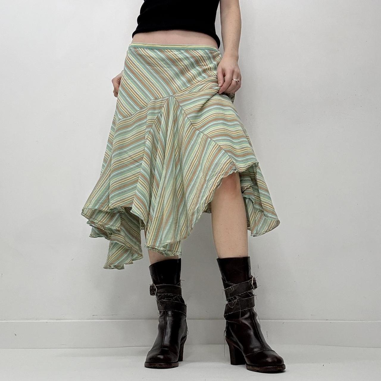 Pinstripe asymmetric flutter silk skirt