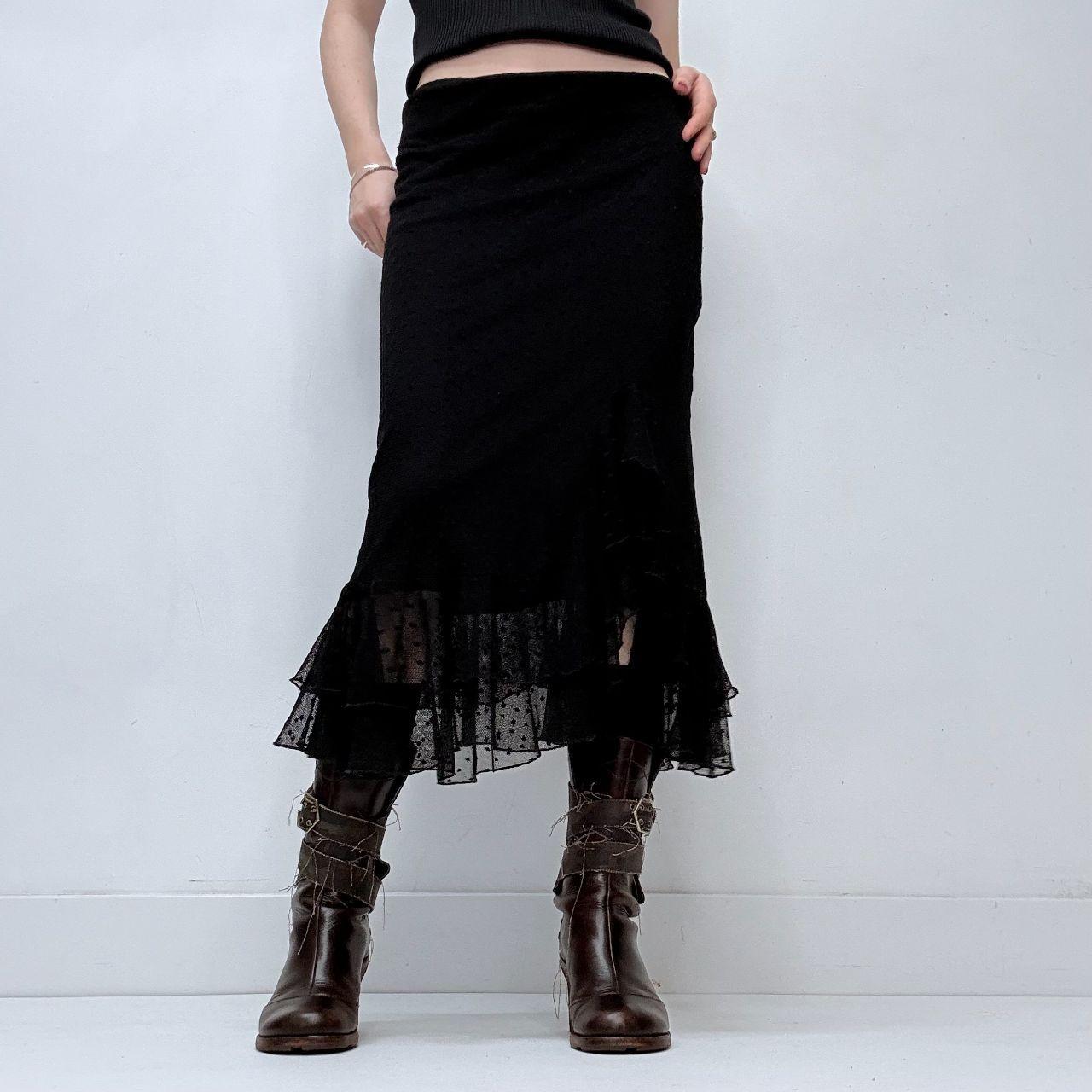 Black polkadot lace flared ruffle skirt