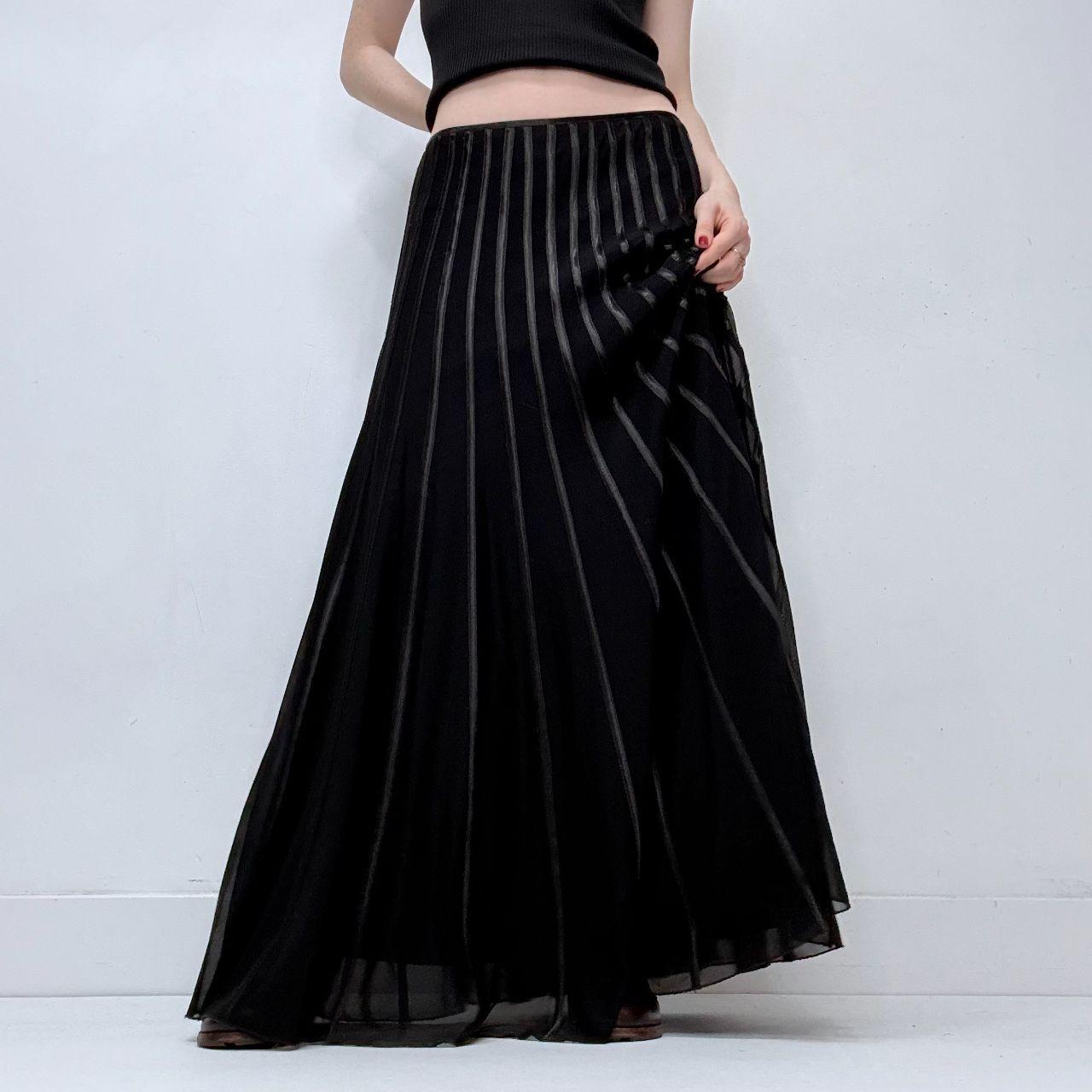 Black ribbon striped flared grunge skirt