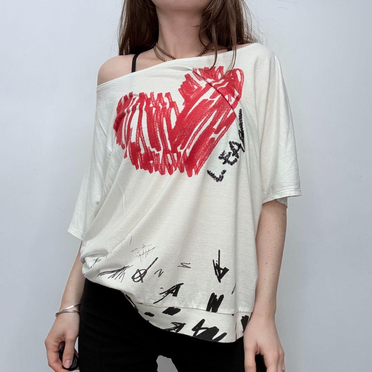 Graphic slouchy wide neck t-shirt
