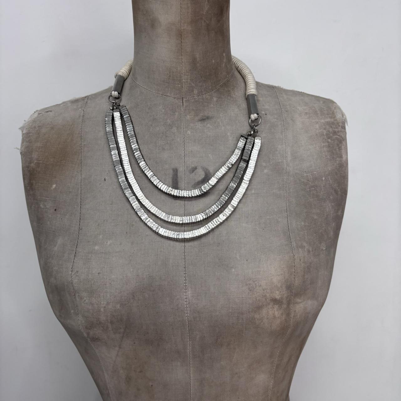 Silver metal chunky layered necklace
