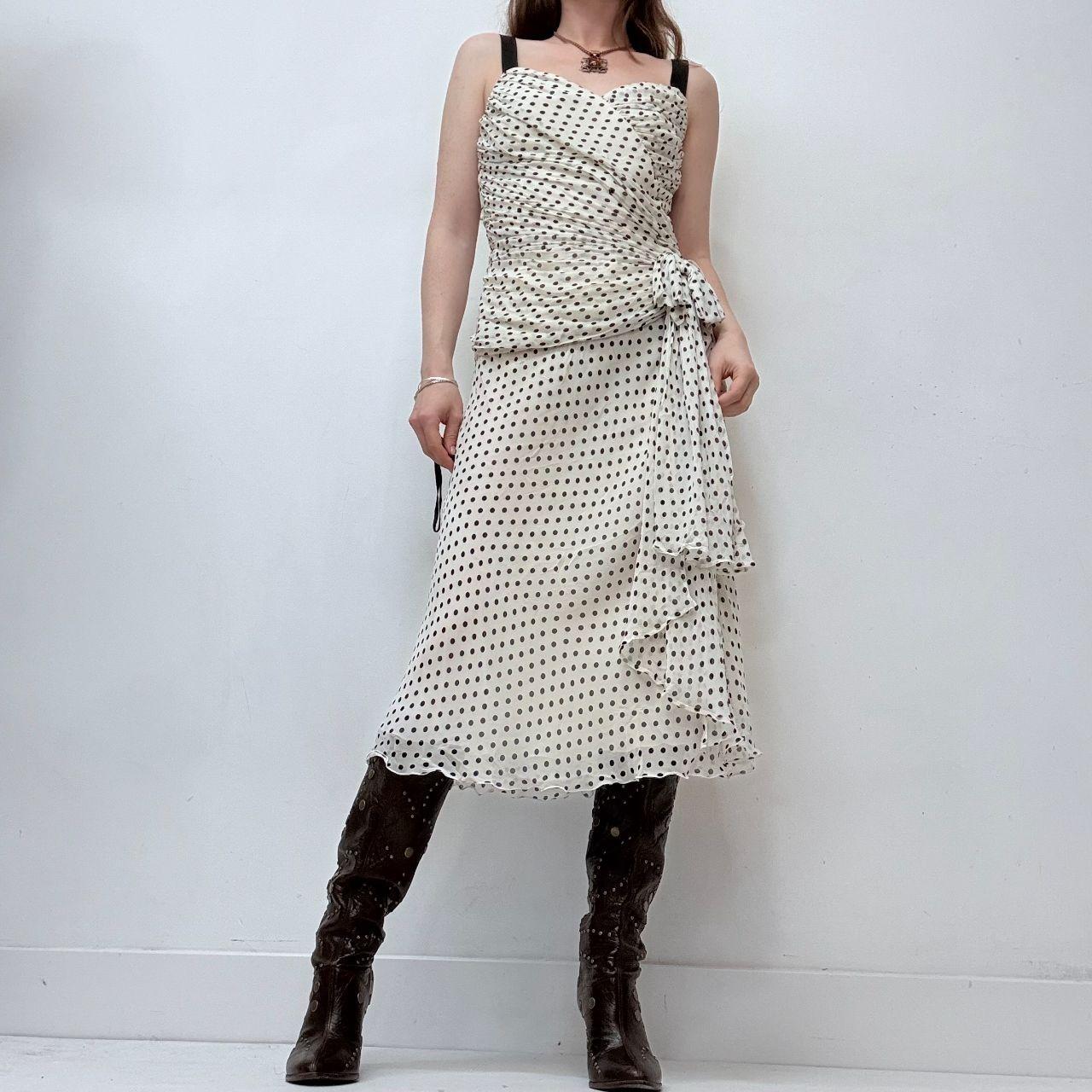 White wrap gathered polkadot dress