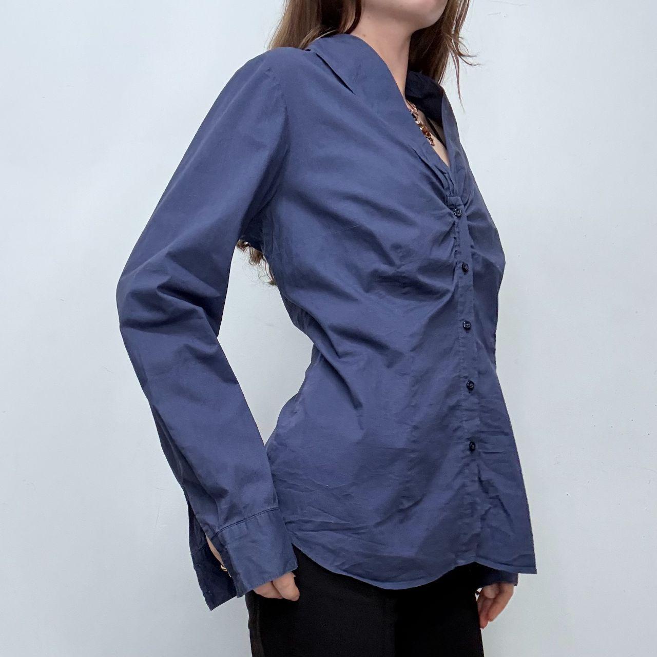 Blue gathered flared shirt