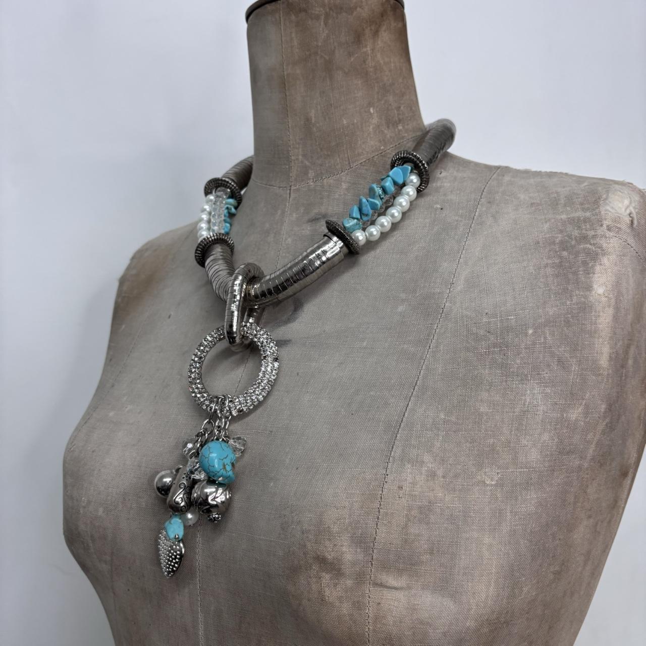 Chunky oversized silver turquoise necklace
