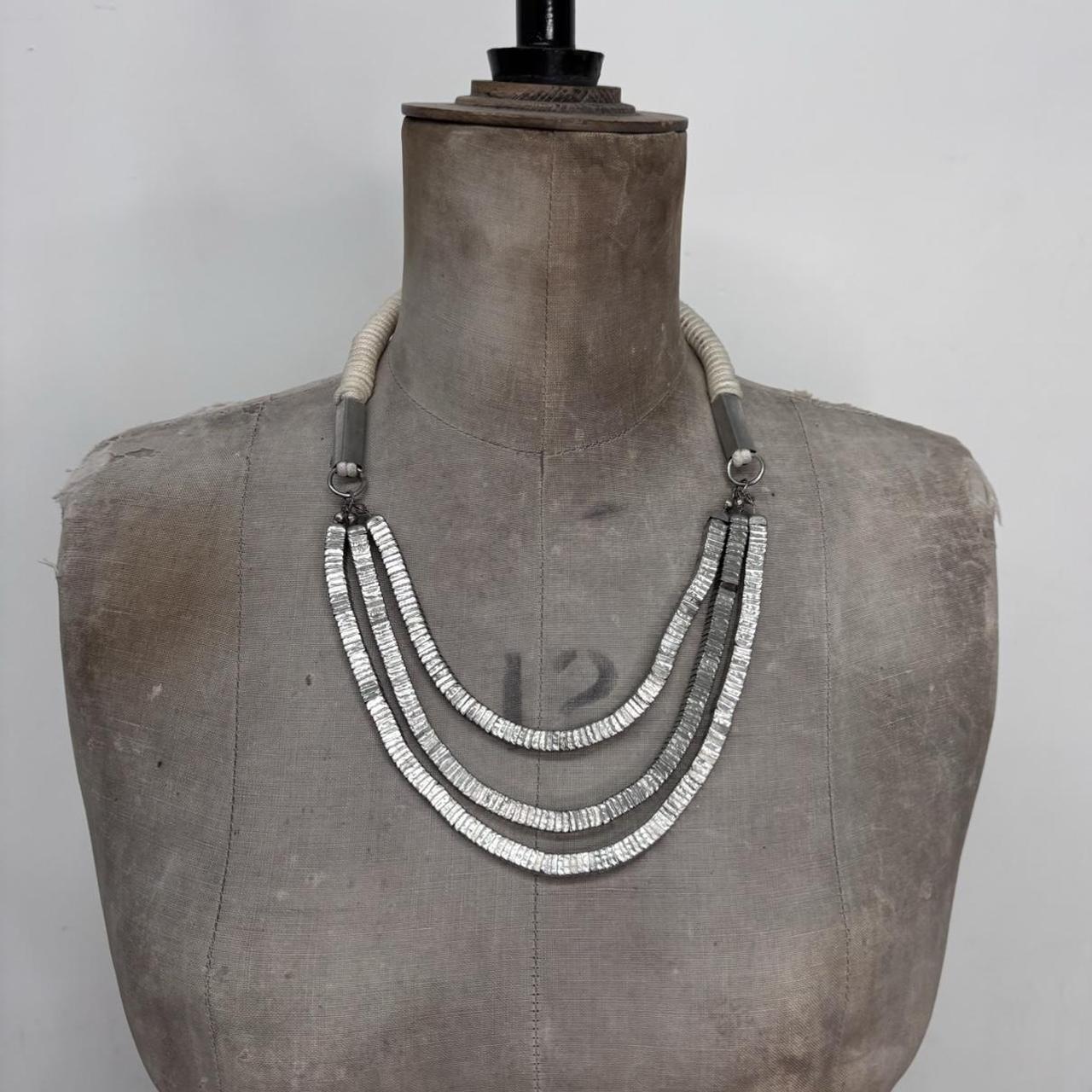 Silver metal chunky layered necklace