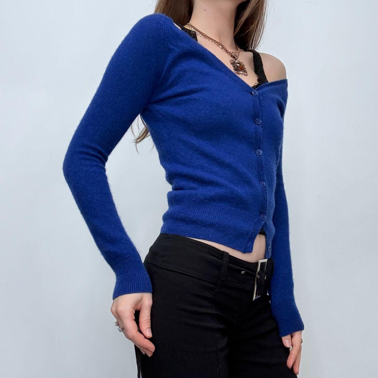 Blue cashmere slouchy neck cardigan