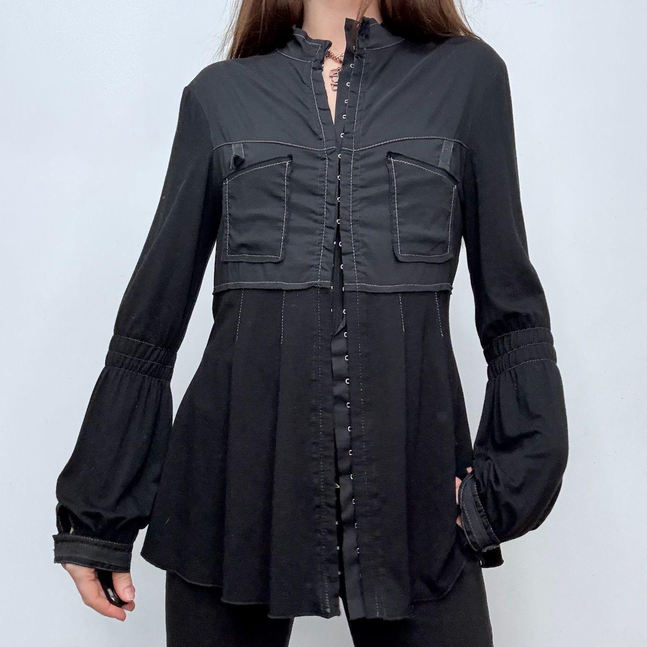Flared hook and eye shirt