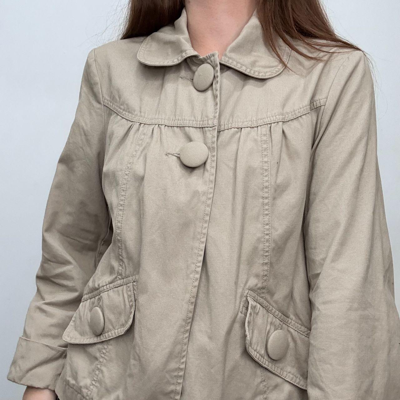 Tan button flared peacoat jacket