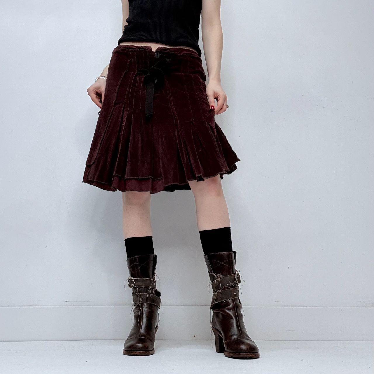 Red velvet pleated corset skirt