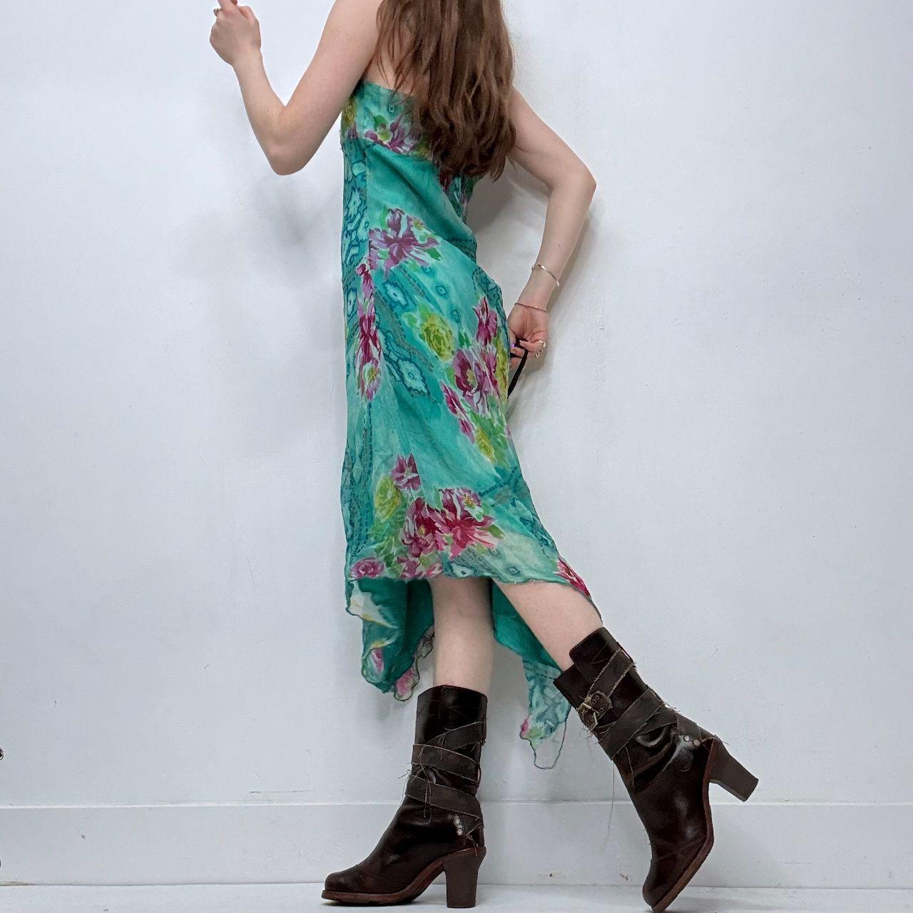 Blue floral silk fishtail dress