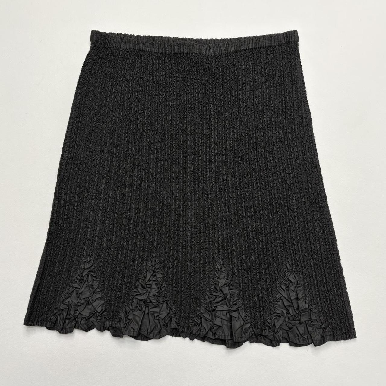 Black crinkle plisse midi skirt