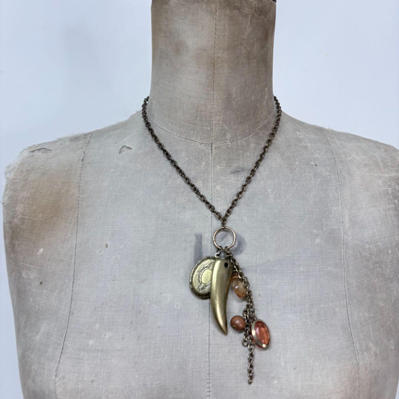 Boho hanging beaded charm necklace