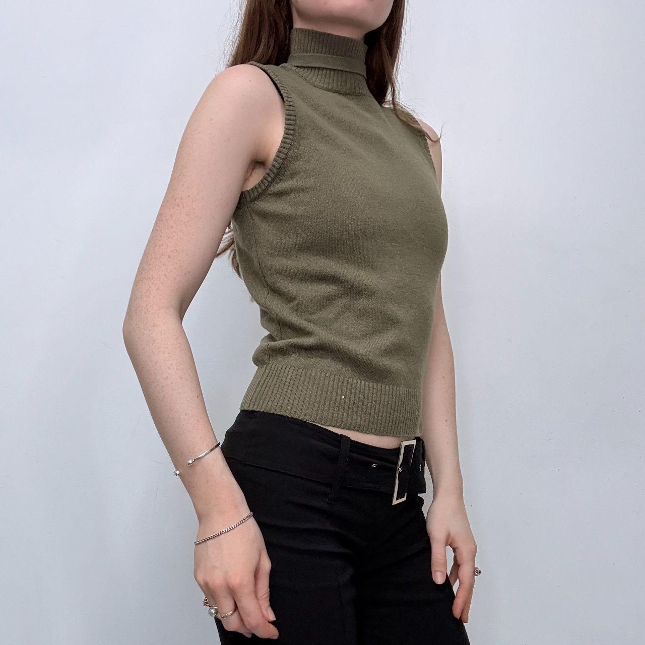 High neck khaki knit vest