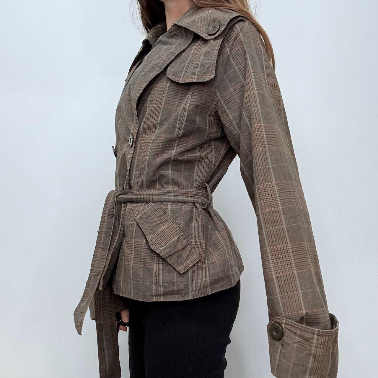 Brown tartan trench coat