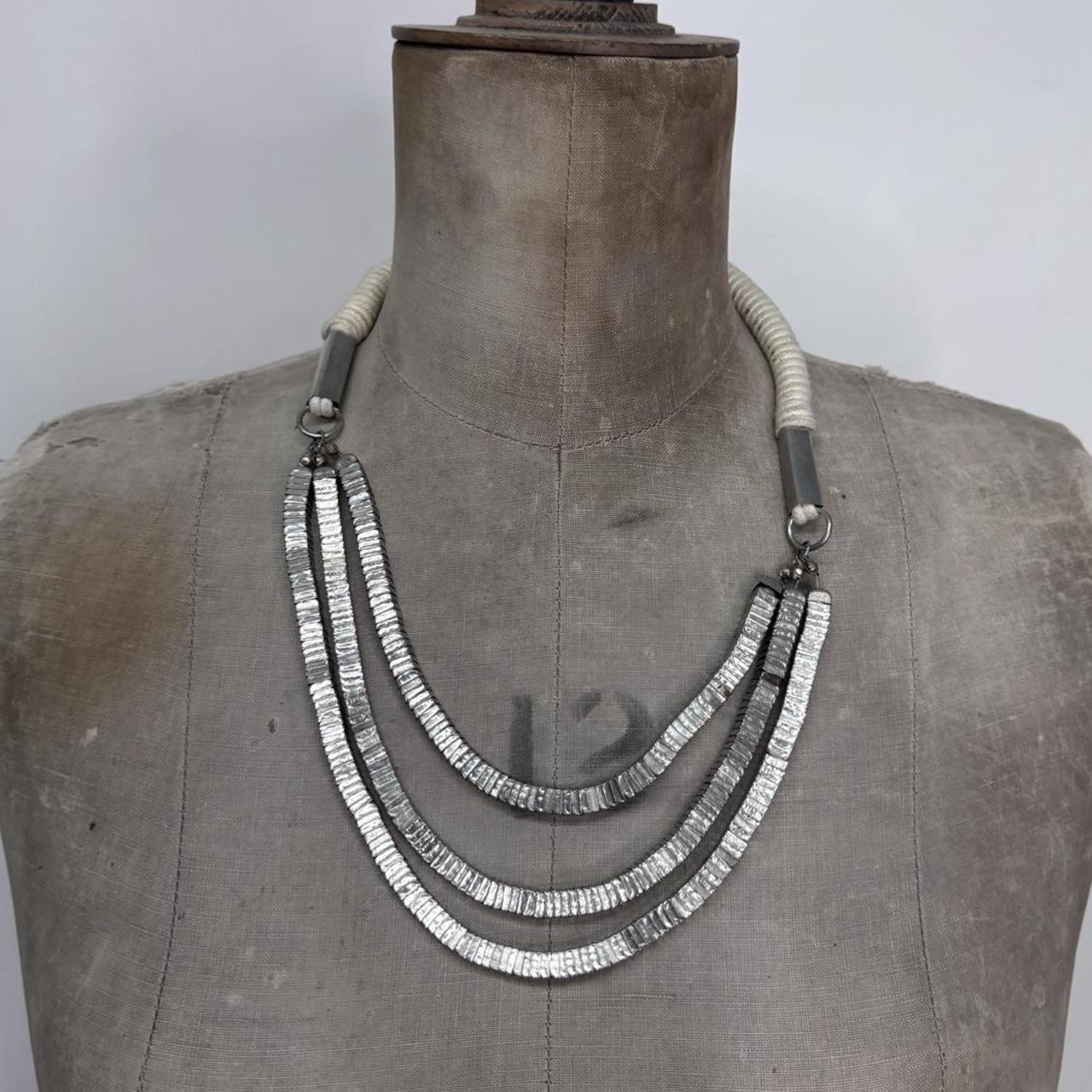 Silver metal chunky layered necklace