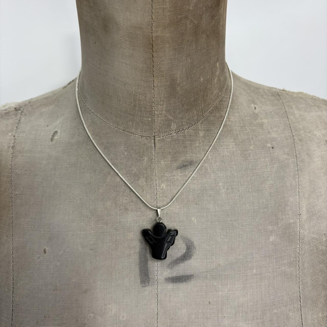 Black crystal angel necklace