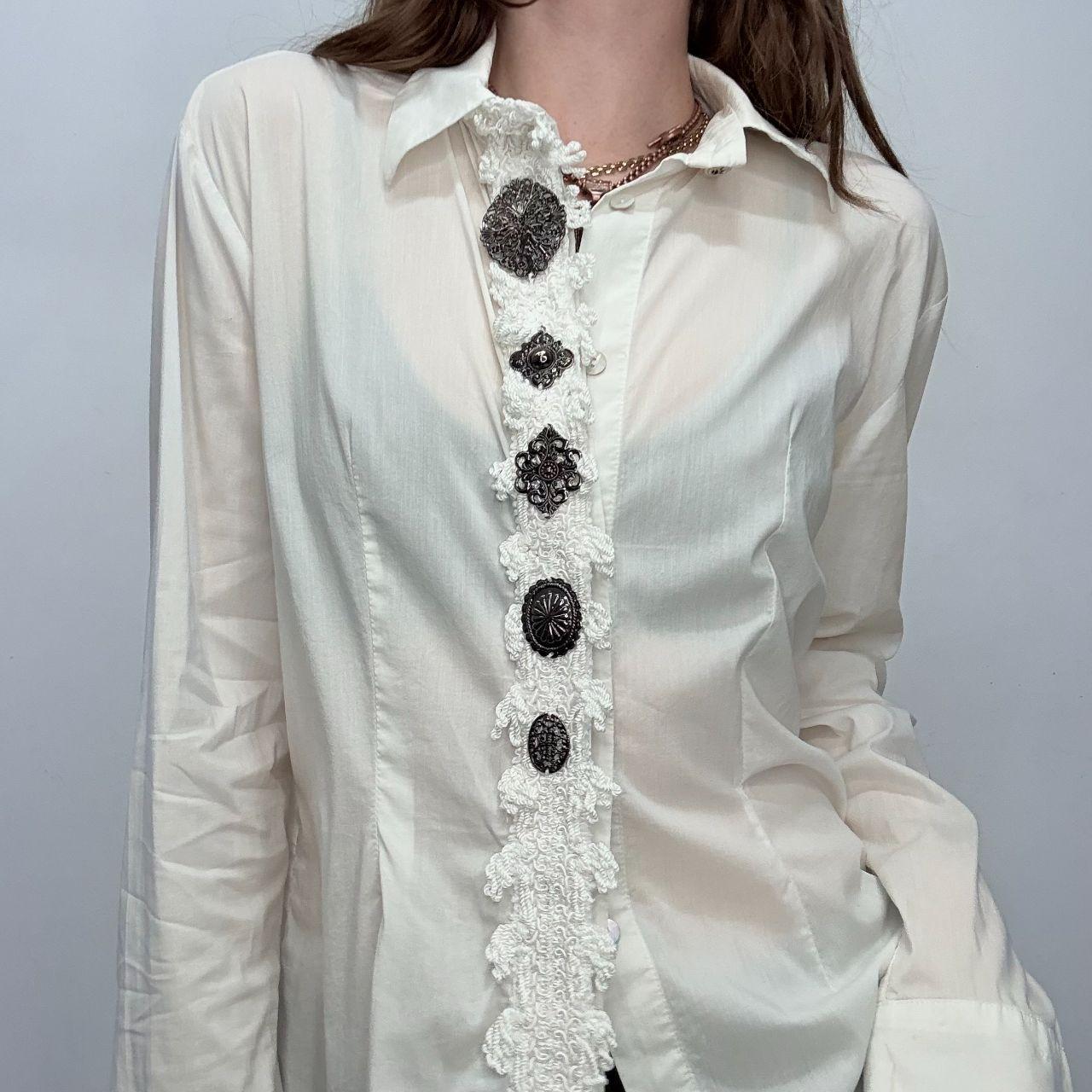 White Save the Queen lace flared shirt