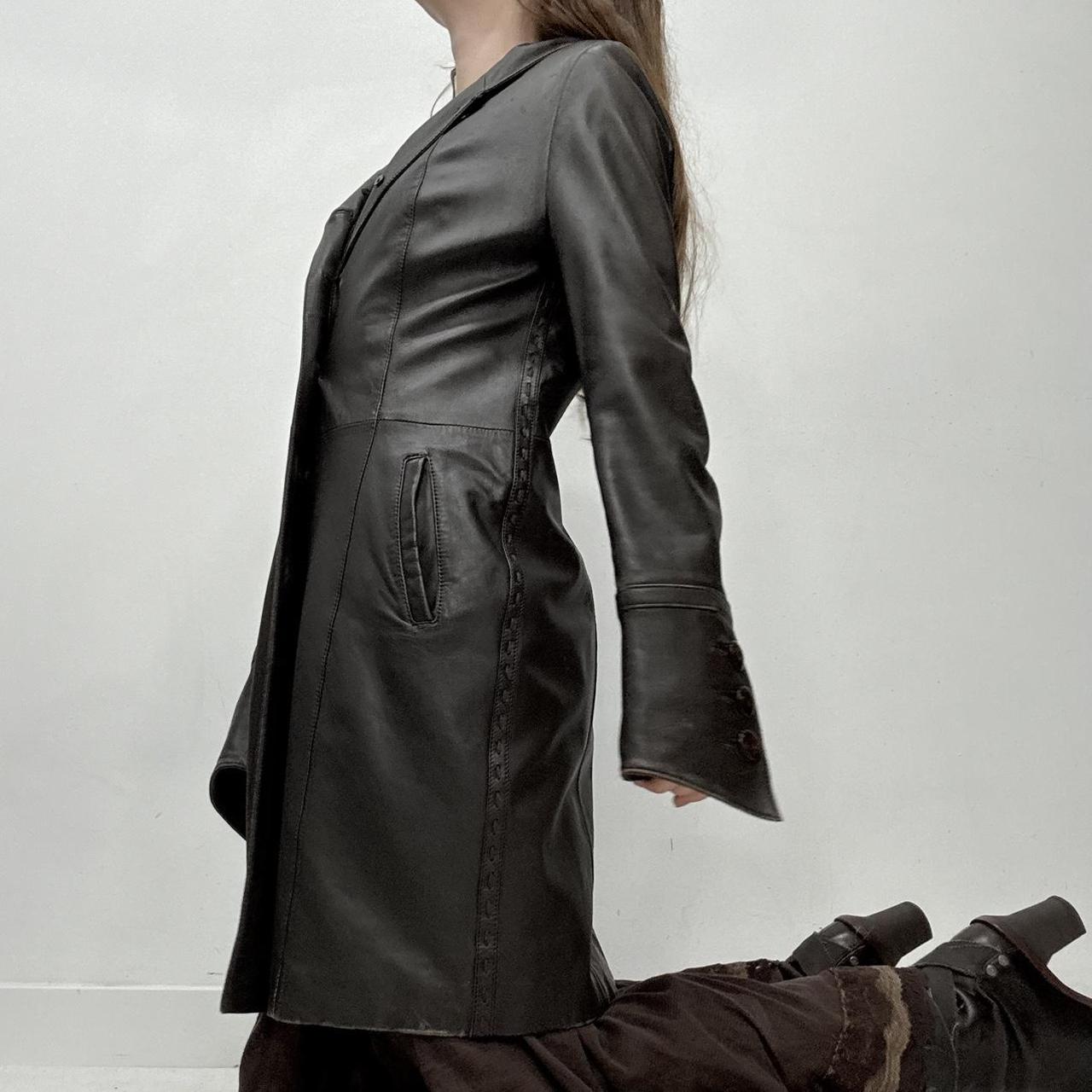 Brown leather slouchy trench coat