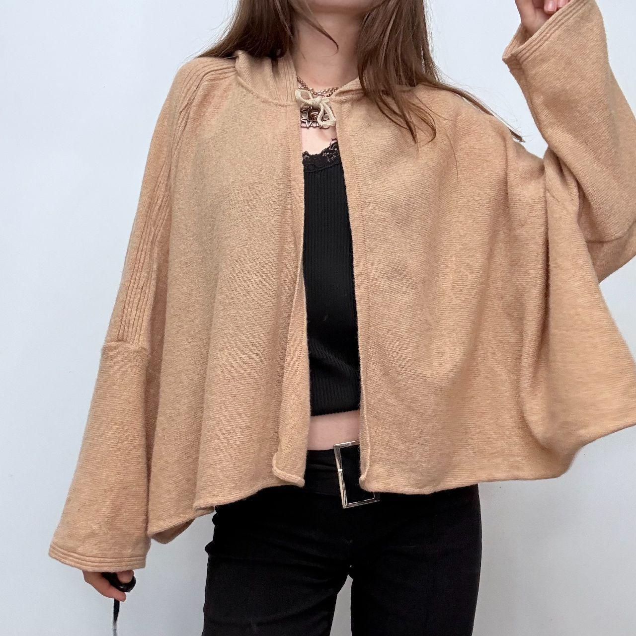 Tan wool knit batwing hoodie