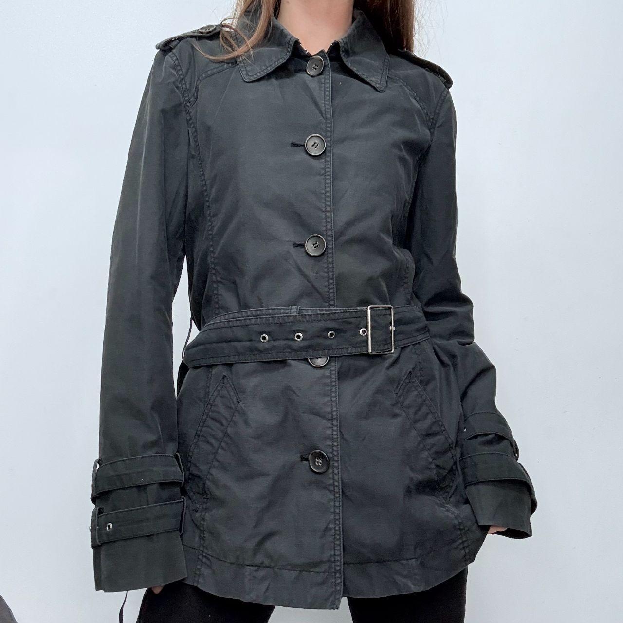 Black belted trench coat