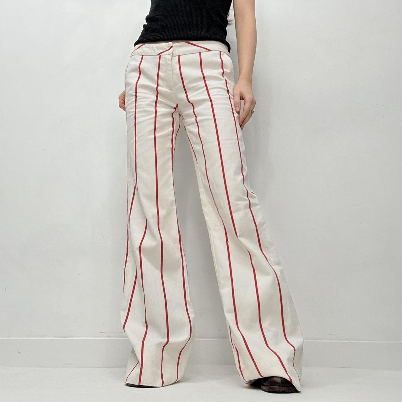 White wide leg pinstripe trousers