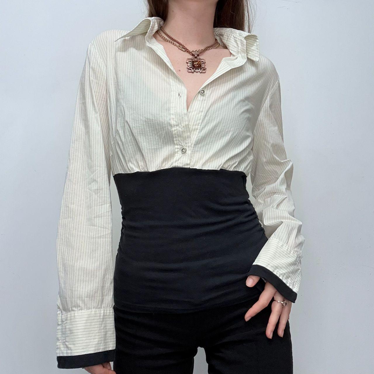 White pinstripe fitted corset shirt
