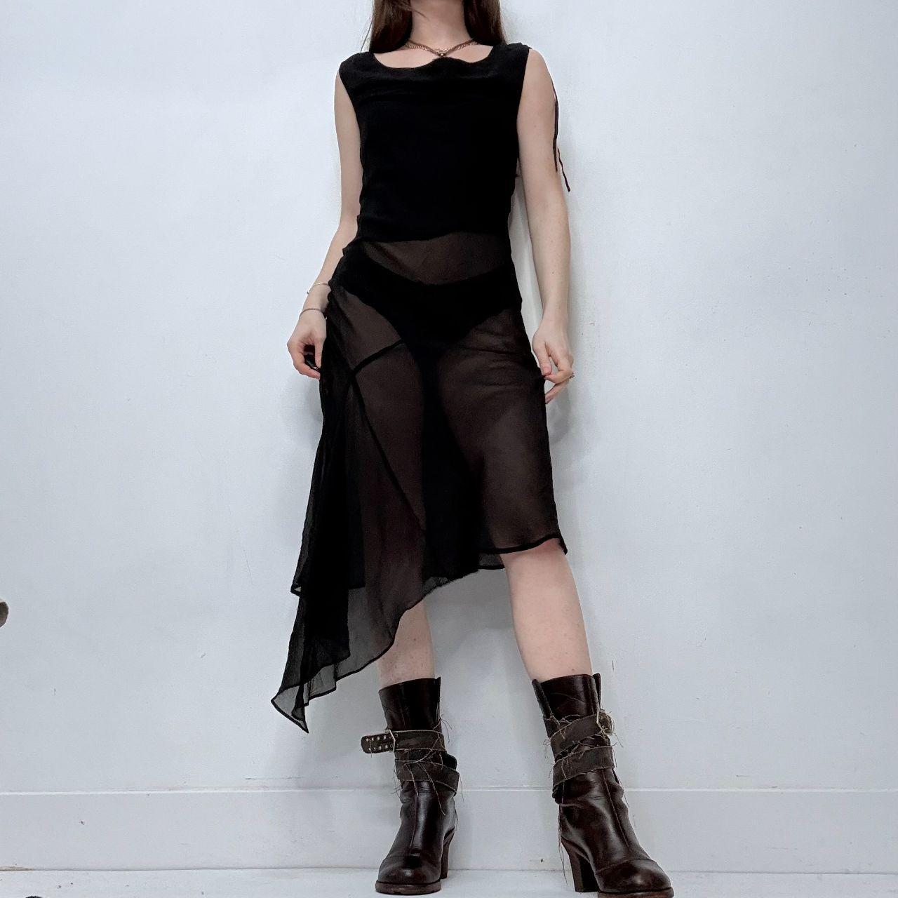 Black sheer silk drape cowl neck dress