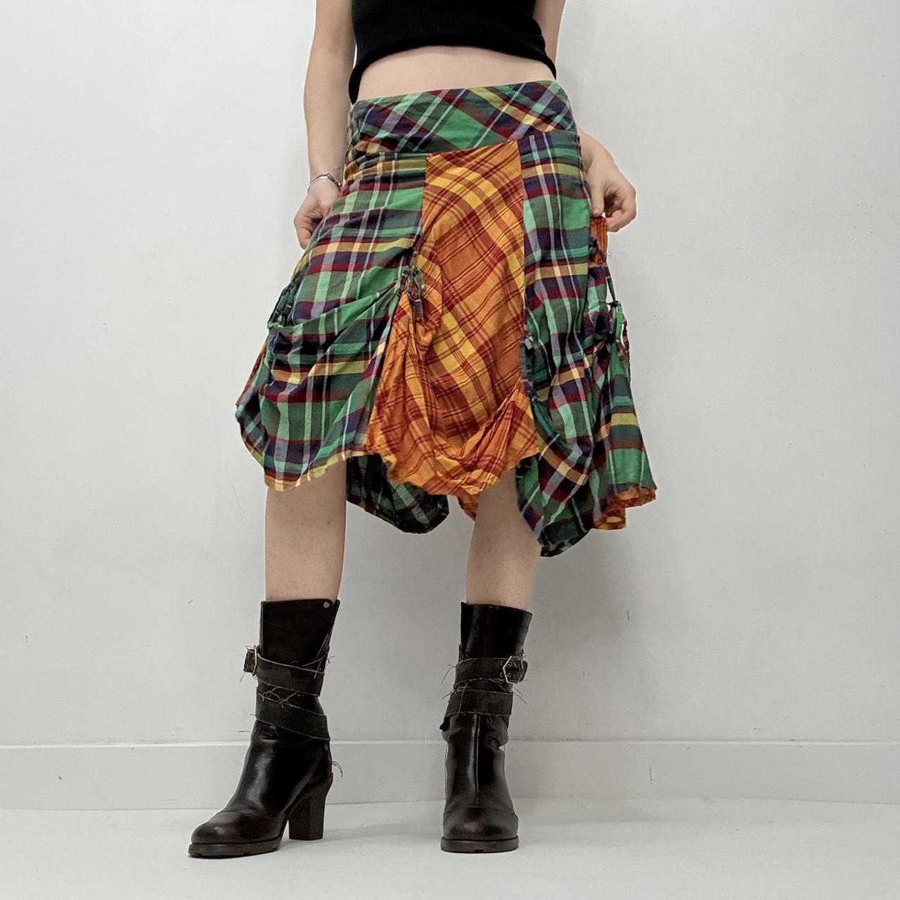 Checked tartan layered puff skirt