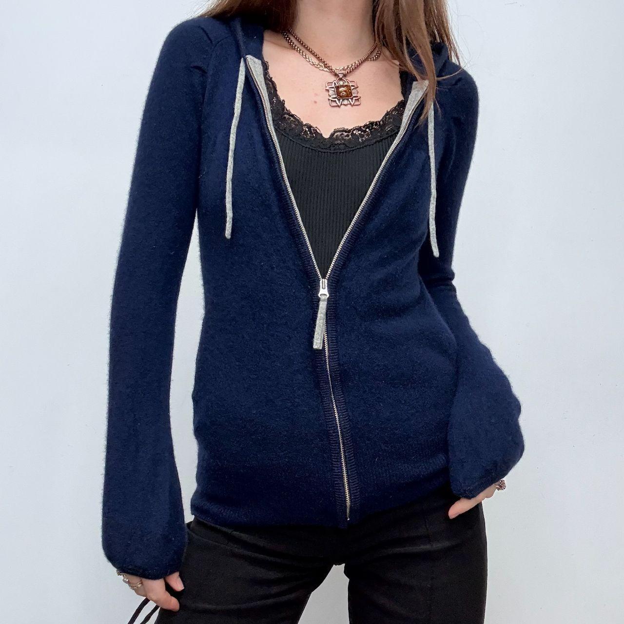 Navy cashmere zip up hoodie