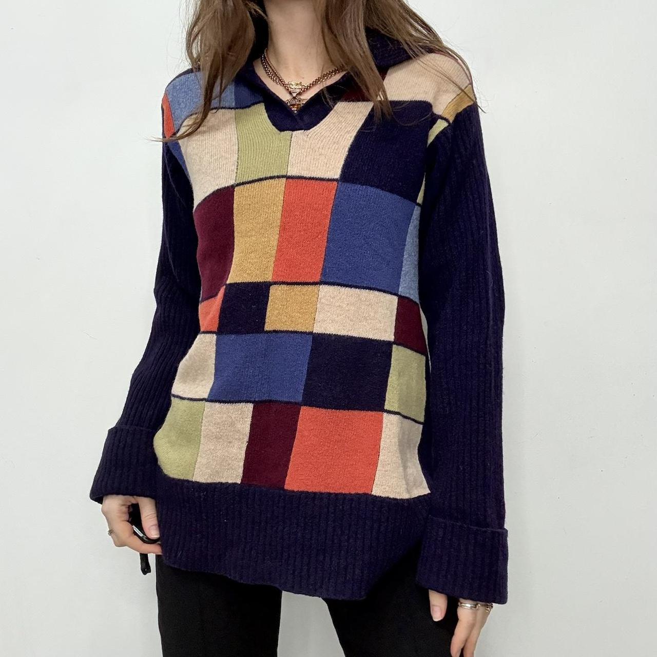 Vintage checked wool knit jumper