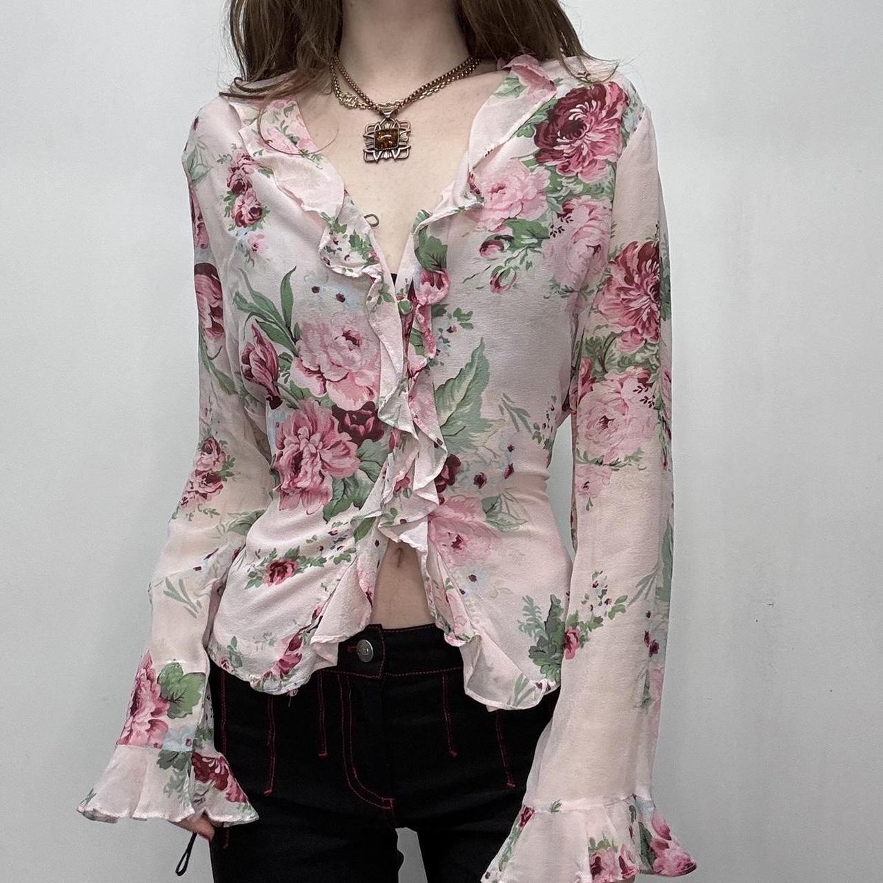 Pink floral ruffle rose shirt