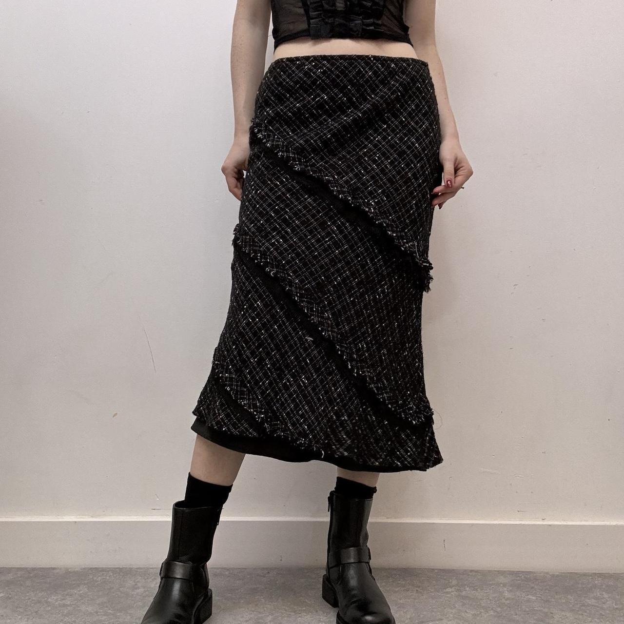 Black distressed tartan skirt