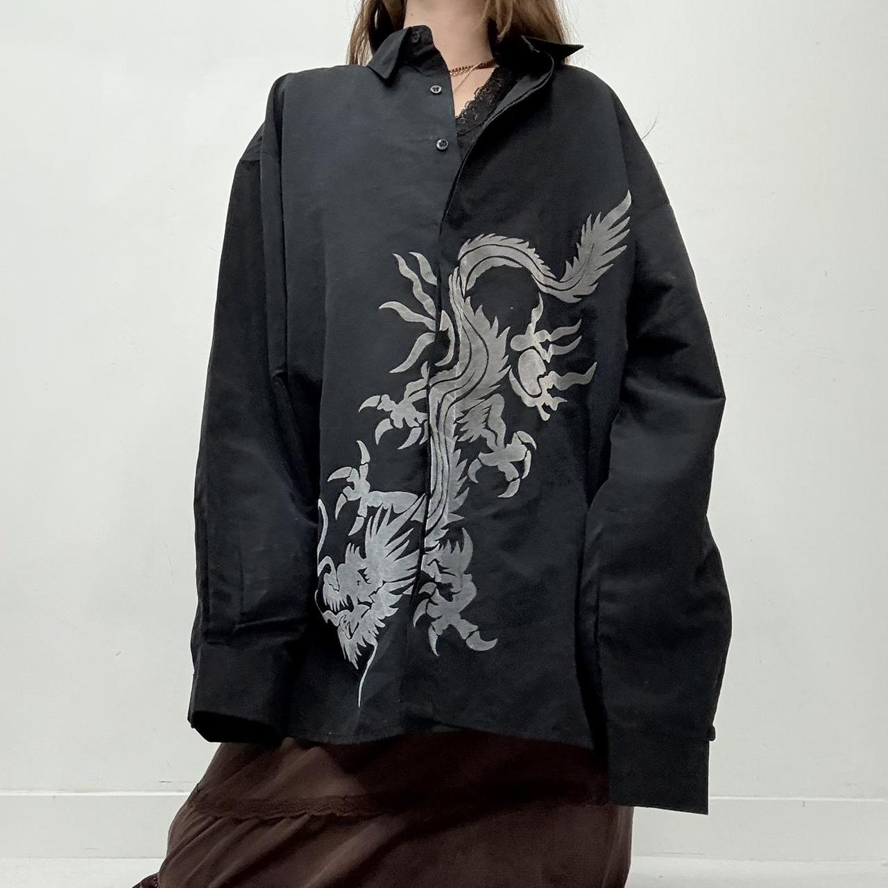 Oversized black graphic dragon shirt