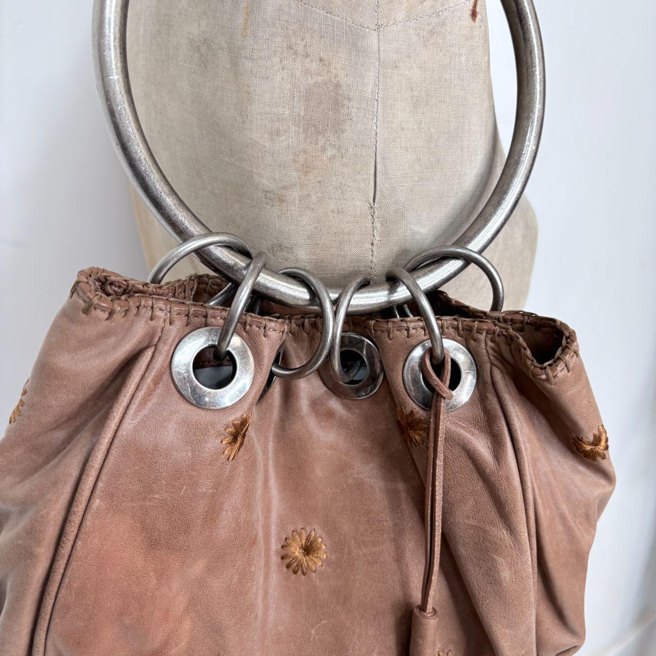 Tan leather metal circle bag